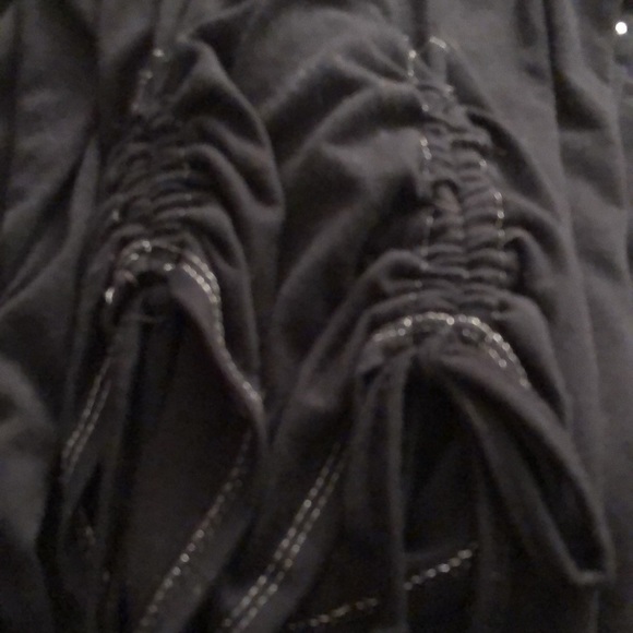 ONE STEP UP 1X black scoop-neck  shirred  cold shoulder w/silver detail - Picture 10 of 12